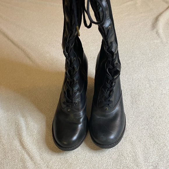 Indigo Black Lace Up Boots with Chunky Heel - Picture 7 of 8